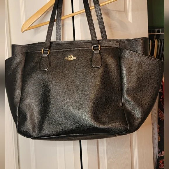 AUTHENTIC 2016 black leather Coach Baby bag. Has shoulder strap and handles. - Picture 1 of 16